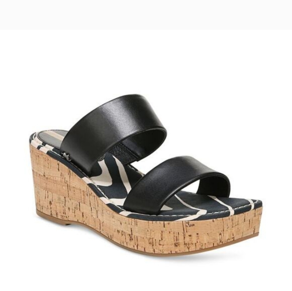 Sam Edelman Alissa Black  and Tan Wedge‎ Sandals